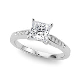Silver Princess Cut Channel Set Solitaire Engagement Ring with Four-Prong Setting