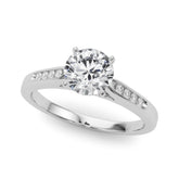 Silver Round Cut Channel Set Solitaire Engagement Ring with Four-Prong Setting