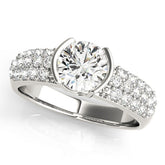 White gold Round Brilliant Pave Diamond Engagement Ring with Tension Prong Setting