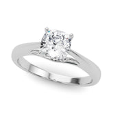 Silver Cushion Solitaire Diamond Engagement Ring with Cathedral Setting and Four-Prong Mount on a Classic Band