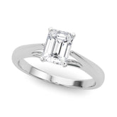 Silver Radiant Solitaire Diamond Engagement Ring with Cathedral Setting and Four-Prong Mount on a Classic Band