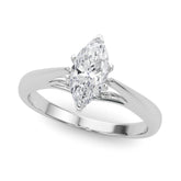 Silver Marquise Solitaire Diamond Engagement Ring with Cathedral Setting and Four-Prong Mount on a Classic Band