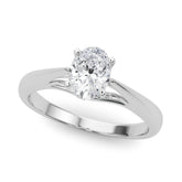Silver Oval Solitaire Diamond Engagement Ring with Cathedral Setting and Four-Prong Mount on a Classic Band