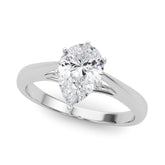 Silver Pear Solitaire Diamond Engagement Ring with Cathedral Setting and Four-Prong Mount on a Classic Band