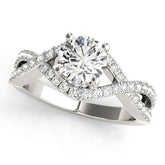 Platinum Round Solitaire Twist Band Pavé Diamond Engagement Ring