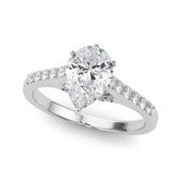 Silver Pear Solitaire Diamond Ring with Pavé Band and Four-Prong Setting