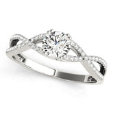 White gold Round Solitaire Twist Band with Pavé Setting and Four-Prong Setting