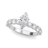 Silver Marquise Diamond Prong Setting with Side Stones on a Pave Band