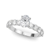 Silver Oval Diamond Prong Setting with Side Stones on a Pave Band