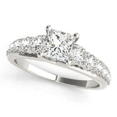 White gold Princess Cut Diamond Engagement Ring with Pavé Band and Four-Prong Setting