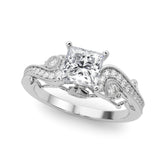 Silver Princess Solitaire with Milgrain Pave Band and Four-Prong Setting