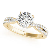 Yellow gold Round Solitaire Twist Pave Diamond Engagement Ring with Prong Setting