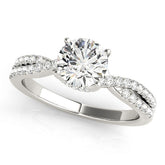 White gold Round Solitaire Twist Pave Diamond Engagement Ring with Prong Setting