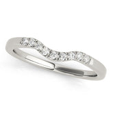 Platinum Curved Diamond Wedding Band with Round Cut Stones and Shared Prong Setting