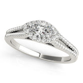 White gold Pave Split Shank Halo Pear Cut Prong Set Ring