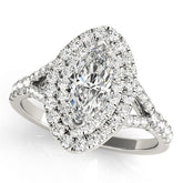 White gold Marquise Cut Double Halo Split Shank Diamond Ring with Prong Setting