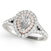 Rose gold Double Halo Pear-Shaped Split Shank Diamond Ring with Prong Setting