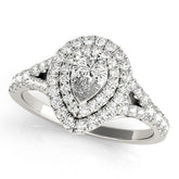 White gold Double Halo Pear-Shaped Split Shank Diamond Ring with Prong Setting