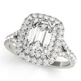 Platinum Double Halo Oval Cut Diamond Split Shank Ring with Four Prong Setting