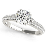 White gold Round Solitaire Pave Split Shank Engagement Ring with Six-Prong Setting