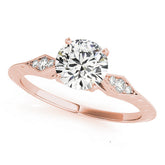 Rose gold Round Solitaire Diamond Ring with Milgrain Band and Four-Prong Setting