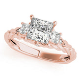 Rose gold Princess Cut Three-Stone Braided Band Ring with Four-Prong Setting