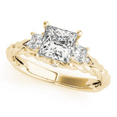 Yellow gold Princess Cut Three-Stone Braided Band Ring with Four-Prong Setting