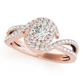 Rose gold Round Halo Twist Band Solitaire Prong Setting