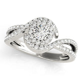 White gold Round Halo Twist Band Solitaire Prong Setting
