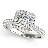 White gold Cushion Halo Pave Band Prong Setting Ring