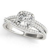 White gold Cushion Cut Halo Split Shank Diamond Ring with Four-Prong Setting