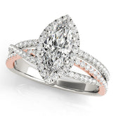 Rose gold Marquise Halo Split-Shank Diamond Ring with Prong Setting