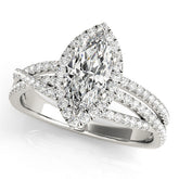 White gold Marquise Halo Split-Shank Diamond Ring with Prong Setting