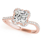 Rose gold Round Halo Diamond Engagement Ring with Twisted Pave Band and Four-Prong Setting