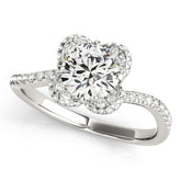 White gold Round Halo Diamond Engagement Ring with Twisted Pave Band and Four-Prong Setting