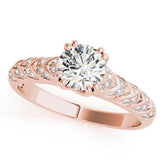 Rose gold Round Solitaire Chevron Pave Diamond Engagement Ring with Six-Prong Setting