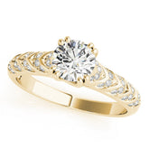 Yellow gold Round Solitaire Chevron Pave Diamond Engagement Ring with Six-Prong Setting