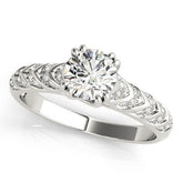 Platinum Round Solitaire Chevron Pave Diamond Engagement Ring with Six-Prong Setting
