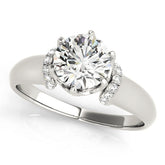 White gold Round Brilliant Solitaire Cathedral Engagement Ring with Pave Accents