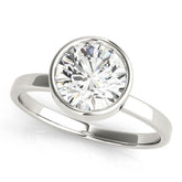 White gold Bezel Set Round Solitaire Ring with Plain Band