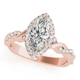 Rose gold Marquise Halo Twisted Band Prong Setting Ring