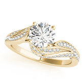 Yellow gold Round Solitaire Twist Band with Pave Setting and Four-Prong Setting