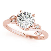 Rose gold Round Solitaire Twist Engagement Ring with Leaf Accents and Prong Setting