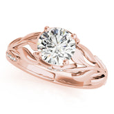 Rose gold Round Solitaire Leaf-Inspired Engagement Ring with Prong Setting