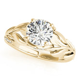 Yellow gold Round Solitaire Leaf-Inspired Engagement Ring with Prong Setting