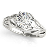 White gold Round Solitaire Leaf-Inspired Engagement Ring with Prong Setting