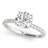 White gold Round Solitaire Diamond Pavé Band with Four-Prong Setting