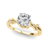 Yellow gold Round Solitaire Twisted Band Prong Setting Ring