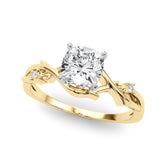 Yellow gold Cushion Solitaire Twisted Band Prong Setting Ring