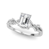 Platinum Emerald Solitaire Twisted Band Prong Setting Ring
